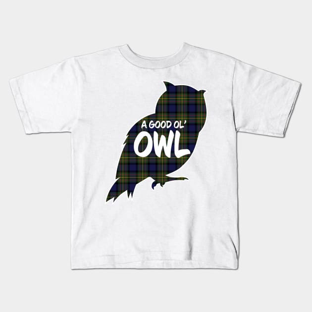 Owl Critter - MacLaren Plaid Kids T-Shirt by Wright Art